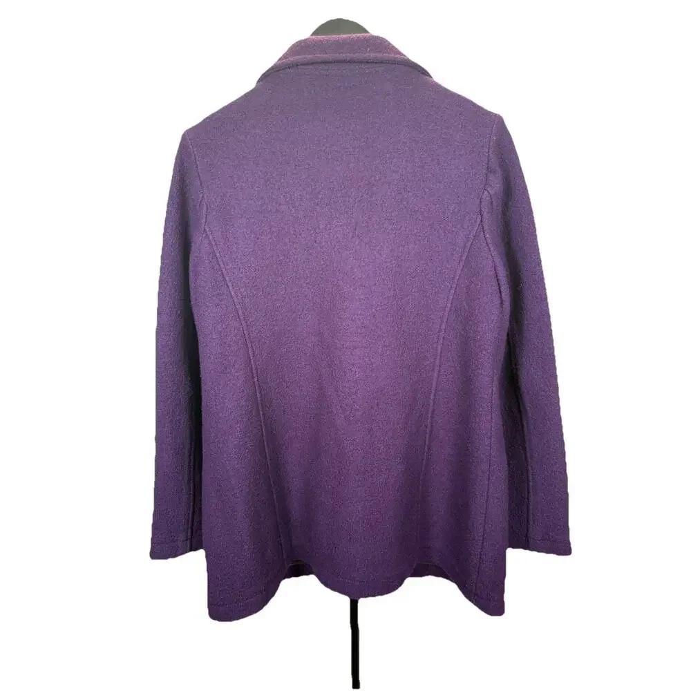 L.L.Bean Pea Coat Women’s Sz M Purple Bellandi Italian Boiled Wool Collared - Picture 2 of 8